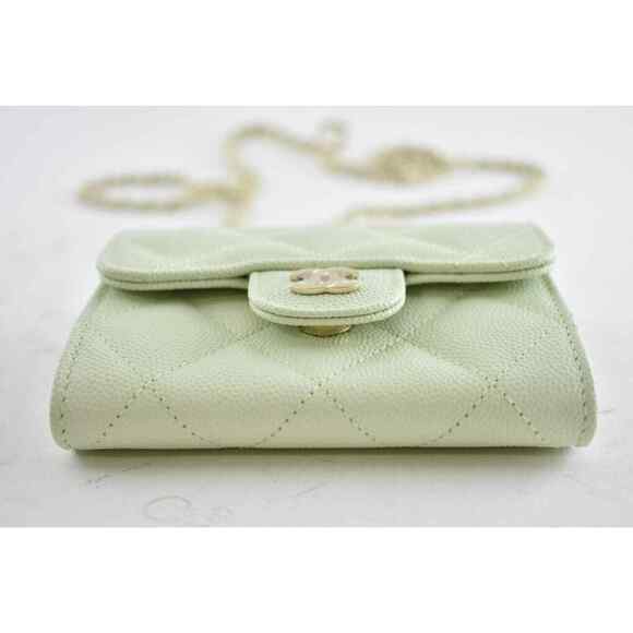 Chanel 22C Green Caviar Mini Wallet On Chain Gold Card Shoulder Crossbody Bag - Picture 7 of 12